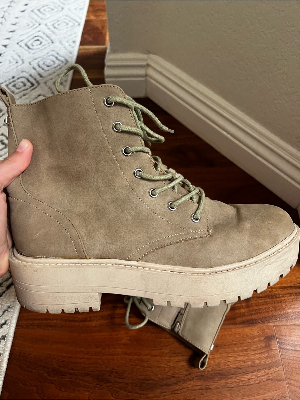 Dolce Vita Taupe Lace-Up Platform Combat Boots